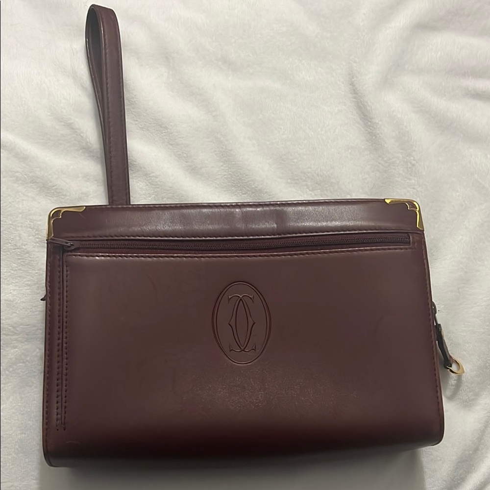 Cartier Burgandy Leather Clutch with strap